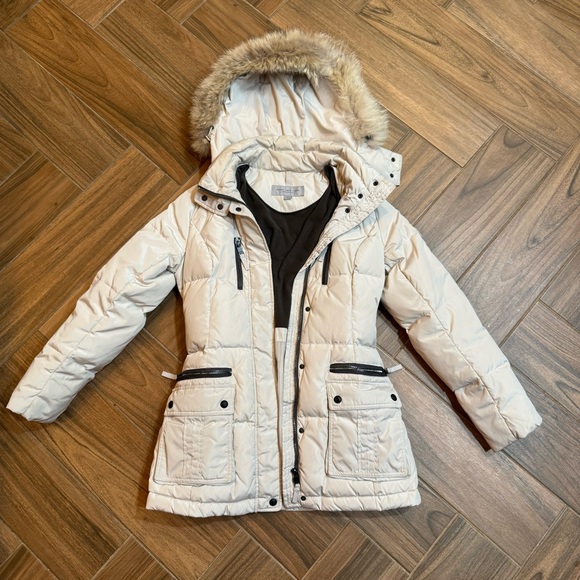 Marc New York Jackets & Blazers - Marc New York women winter puffer coat faux fur removable hoodie,Cream,Small